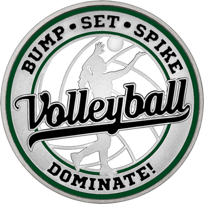 Black "Volleyball" with Dark Green Outer Circular Borders